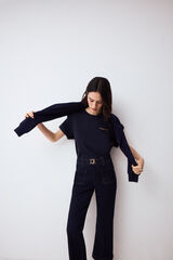 Pedro del Hierro Short sleeve T-shirt with pocket and chain detail Blue