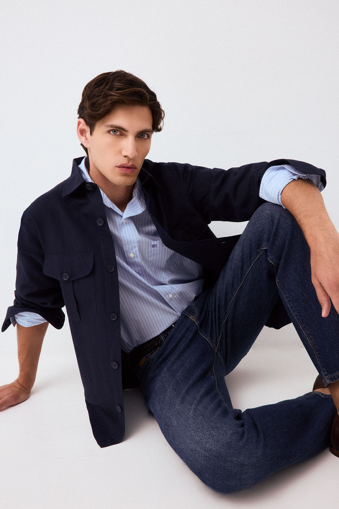 Pedro del Hierro Plain tencel linen overshirt Blue