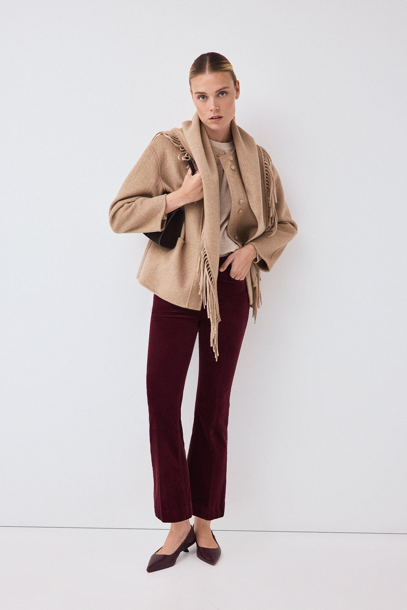 Pedro del Hierro Velvet flare cropped trousers