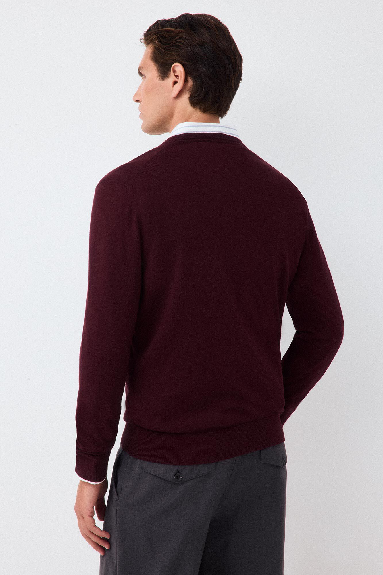 Pedro del Hierro Camisola de malha premium em algod&atilde;o, seda e caxemira Bordeaux