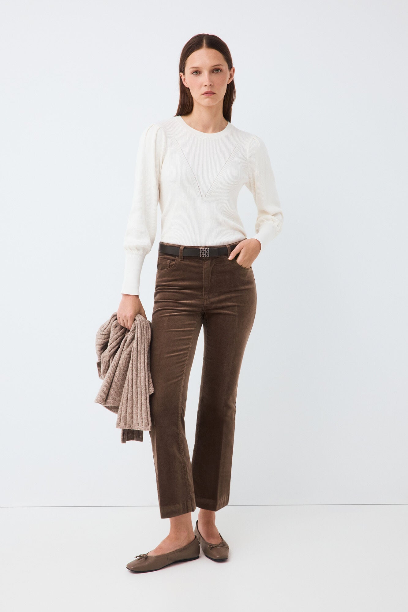 Pedro del Hierro Camisola canelada manga bal&atilde;o Ecru