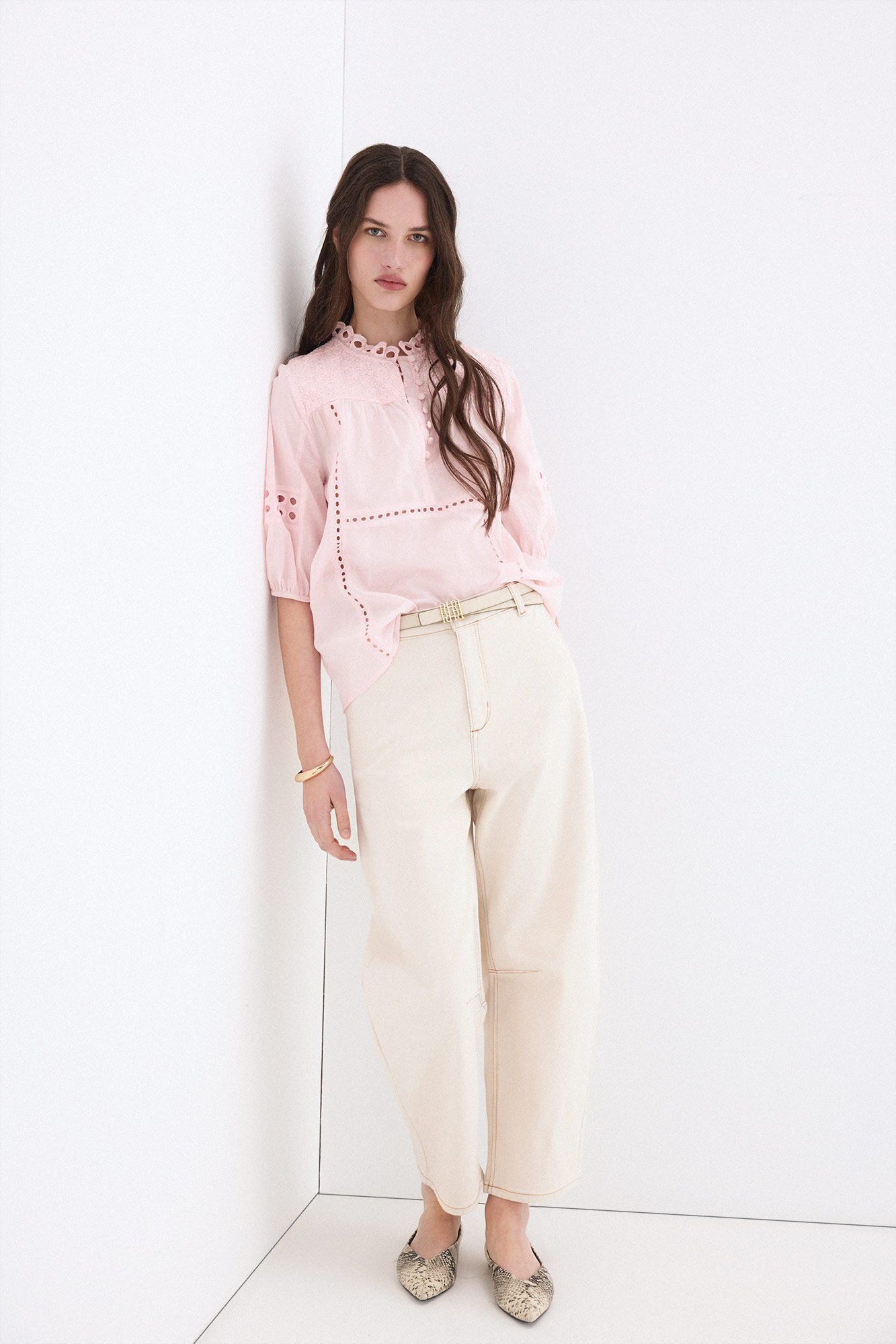 Pedro del Hierro Openwork romantic blouse Pink