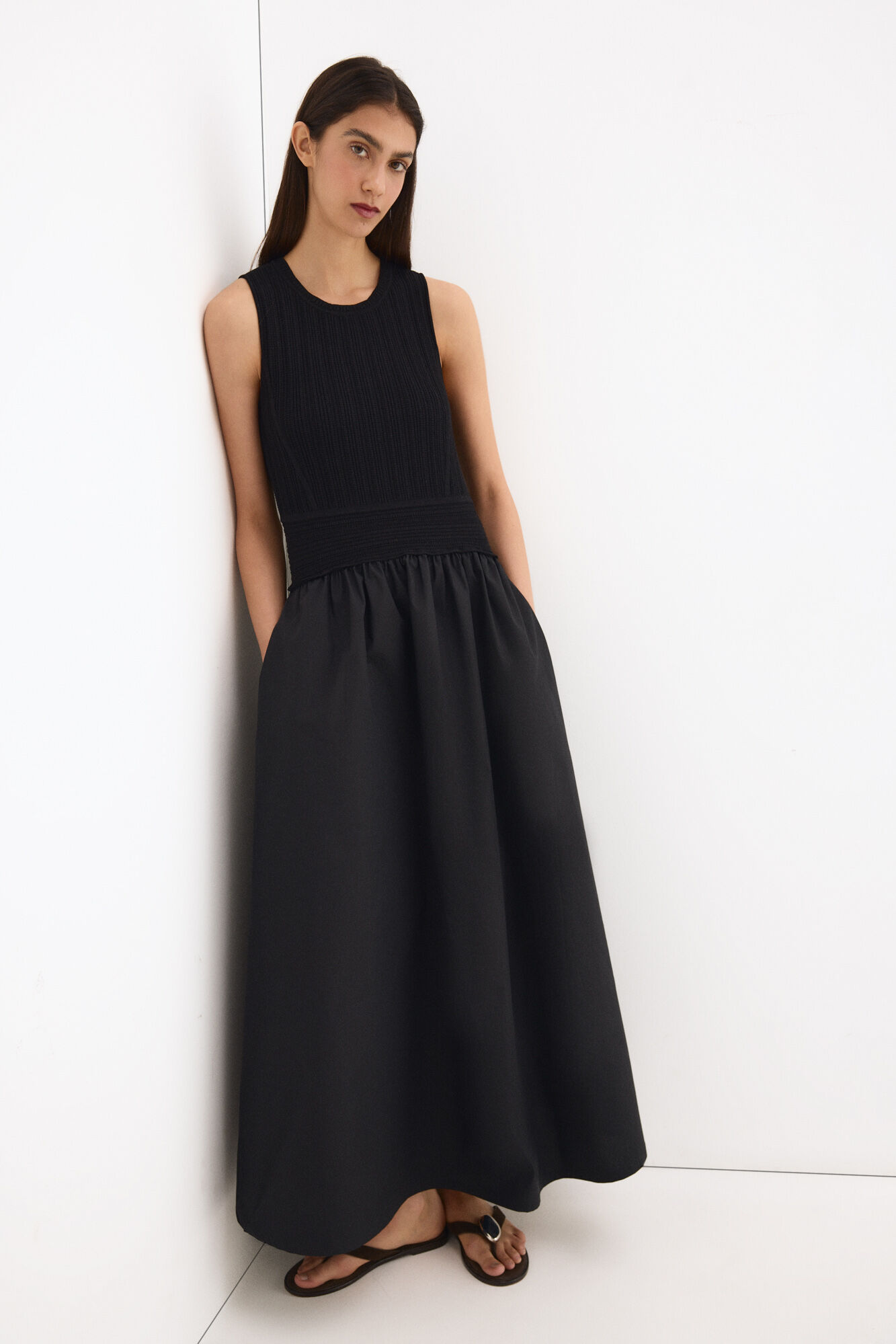 Pedro del Hierro Combined knit bodice dress Black