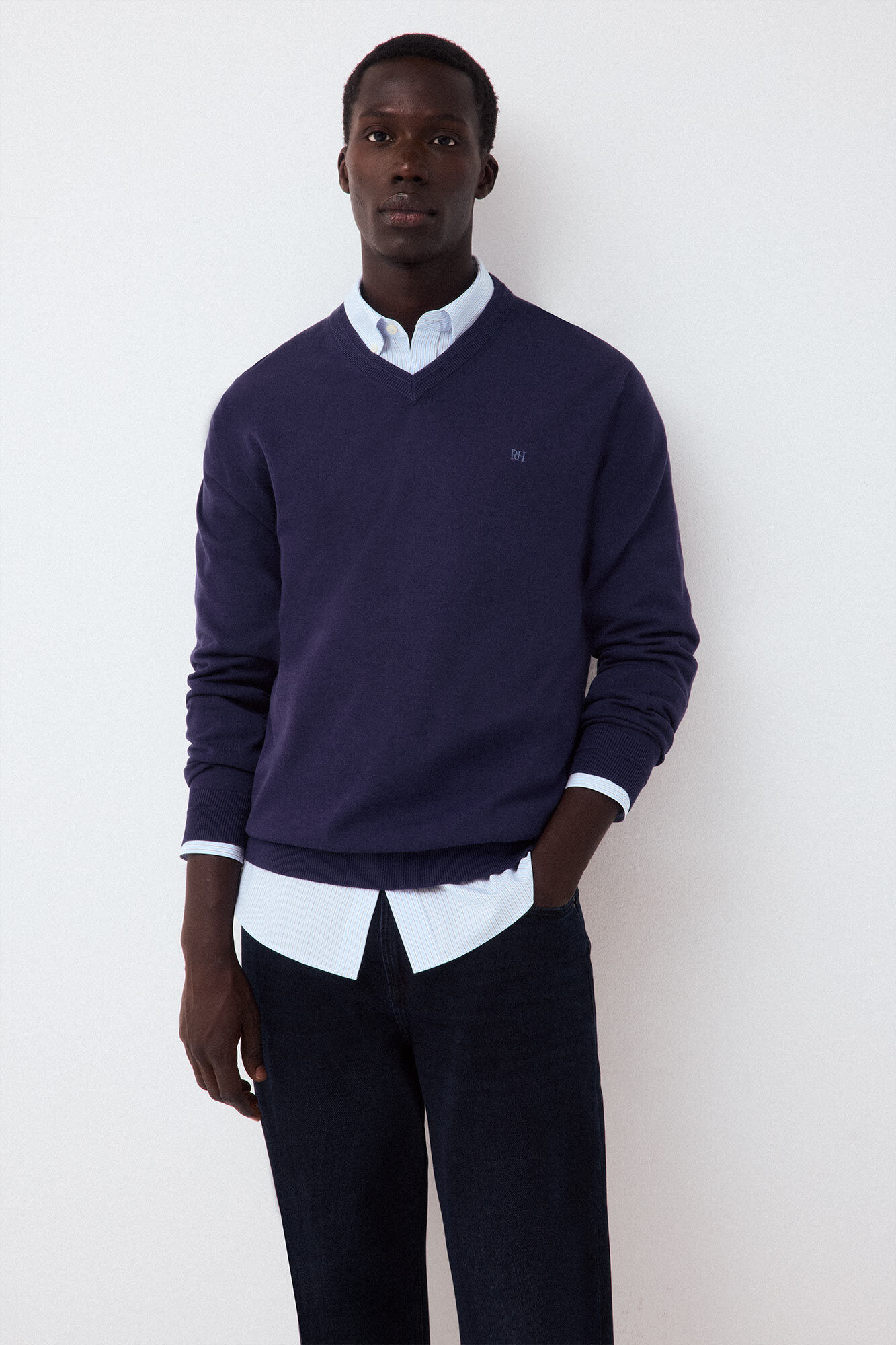 Pedro del Hierro Premium cotton fine knit V-neck jumper