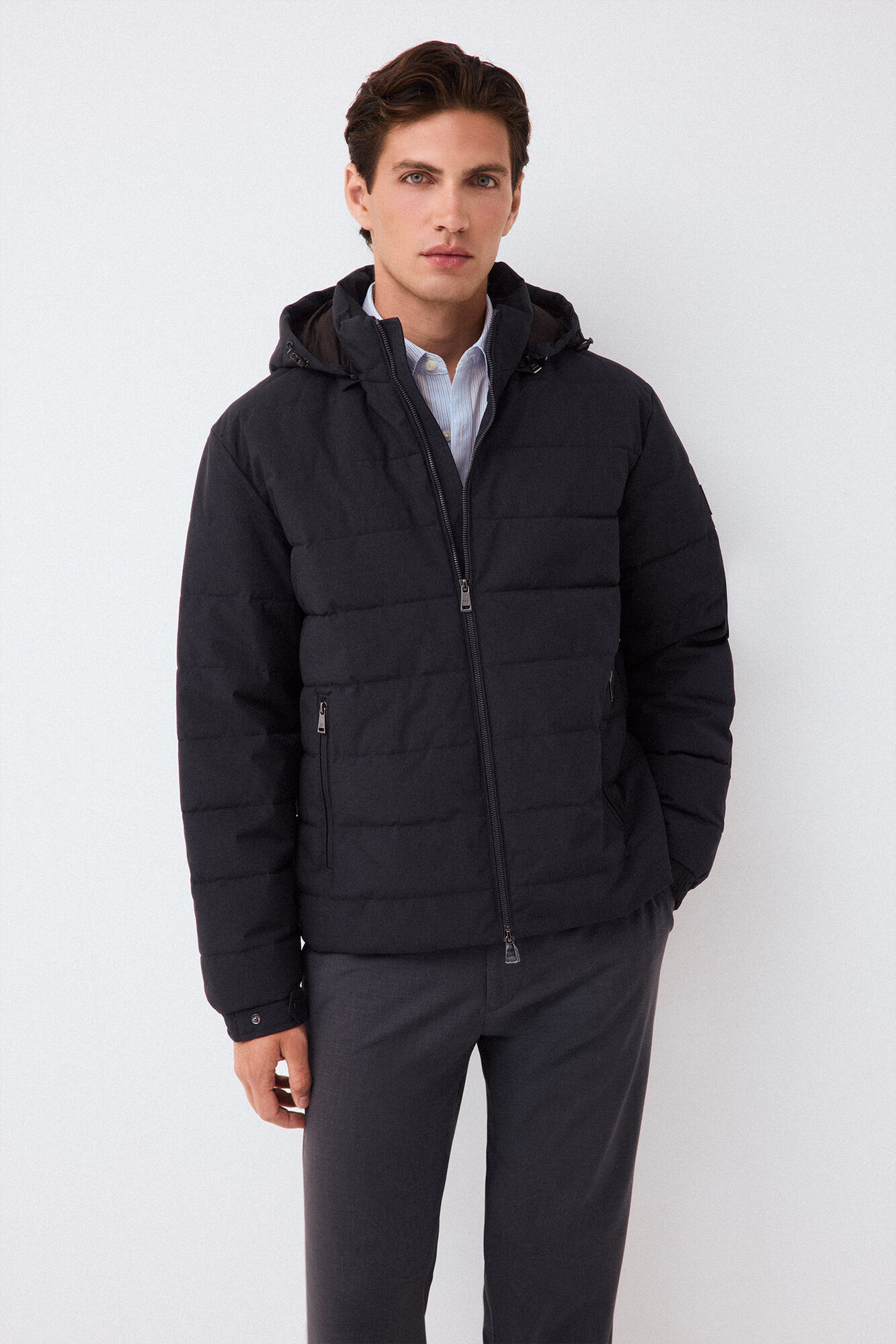 Pedro del Hierro Grey melange fabric puffer jacket