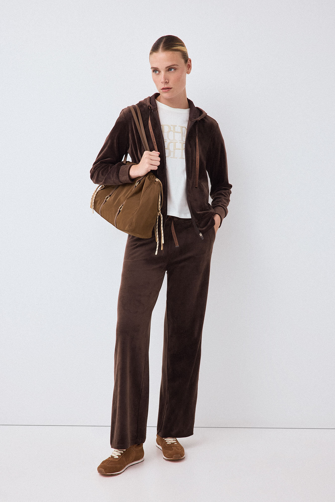 Pedro del Hierro Velvet hooded sweatshirt Brown