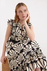Pedro del Hierro Vestido de algod&atilde;o com folhos Beige