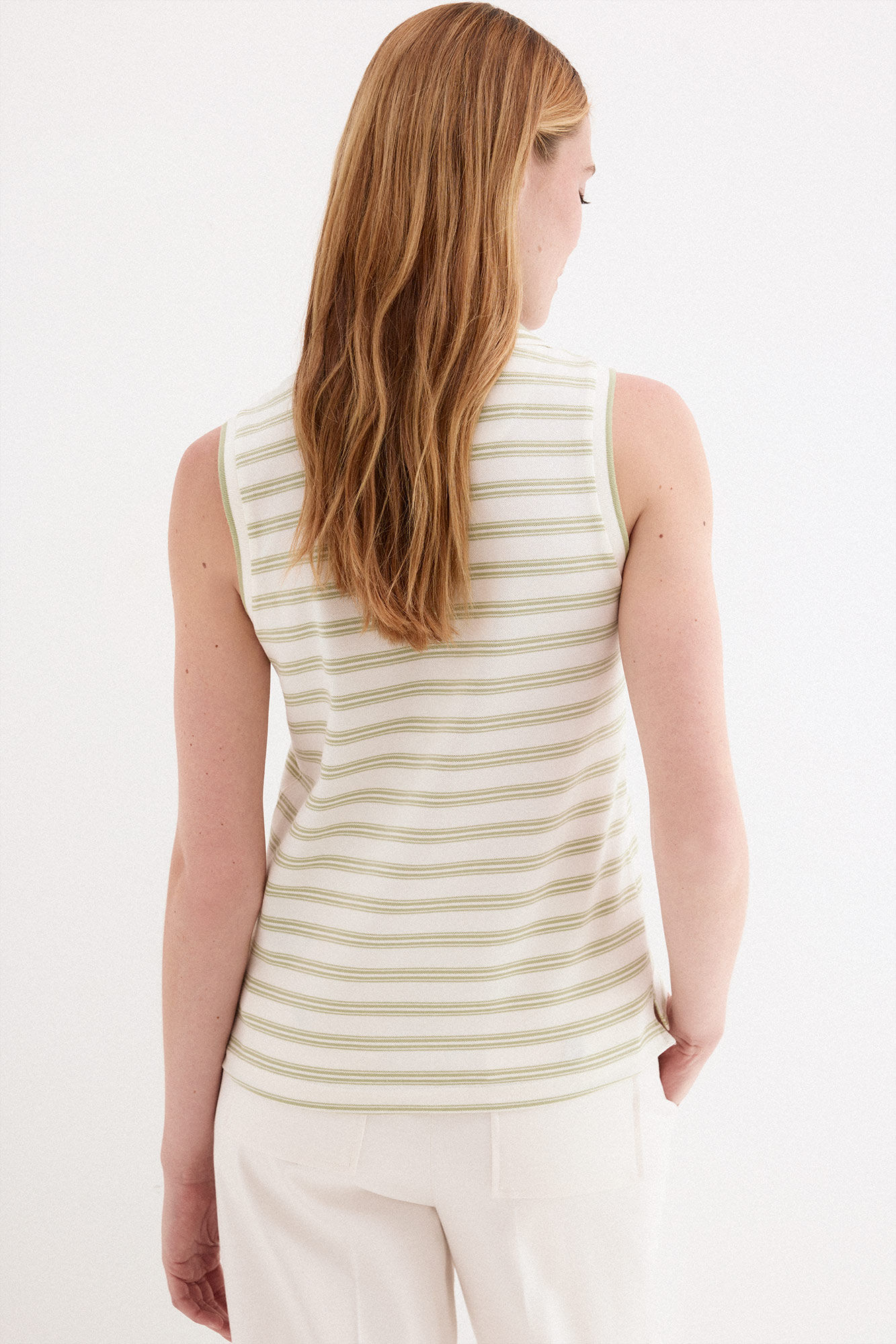 Pedro del Hierro Striped sleeveless polo shirt Ecru