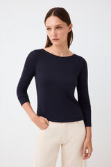 Pedro del Hierro Boat neck ribbed T-shirt Blue