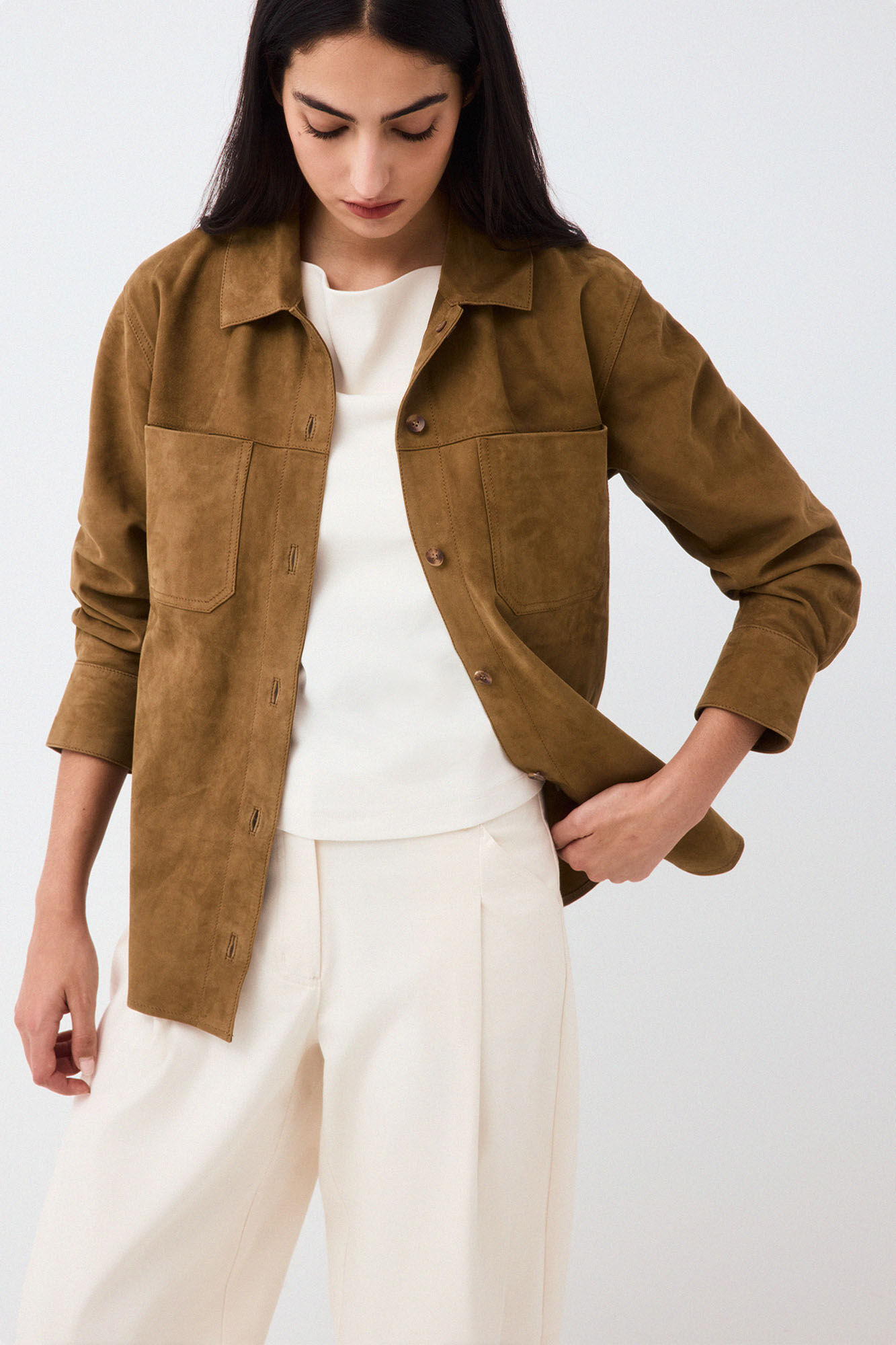 Pedro del Hierro Suede overshirt Brown