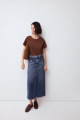 Pedro del Hierro Denim straight skirt with braided detail Blue