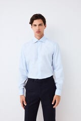 Pedro del Hierro Plain non-iron + anti-stain double cuff dress shirt Blue