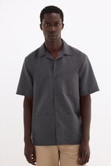 Pedro del Hierro Linen short sleeve Guayabera shirt Grey