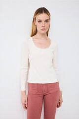 Pedro del Hierro Ribbed long sleeve T-shirt Ecru