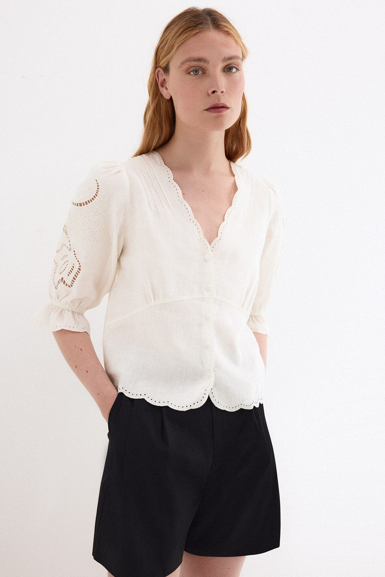 Pedro del Hierro Embroidered linen blouse