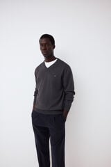 Pedro del Hierro Premium cotton fine knit V-neck jumper Grey