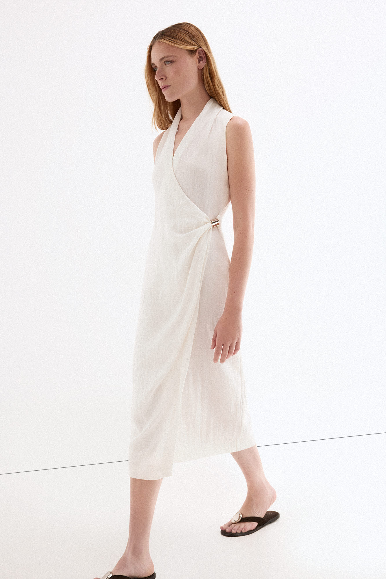 Pedro del Hierro Wrap-effect dress with gold detail Ecru
