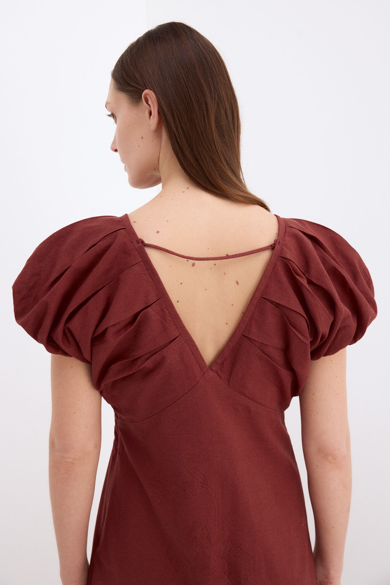 Pedro del Hierro Embroidered floral midi dress Brown