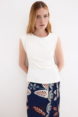 Pedro del Hierro Sleeveless T-shirt with drawstring ruching detail Ecru
