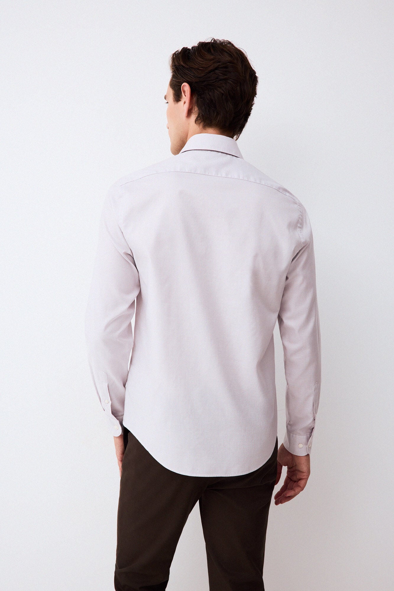 Pedro del Hierro Micro check non-iron + anti-stain slim fit dress shirt Beige