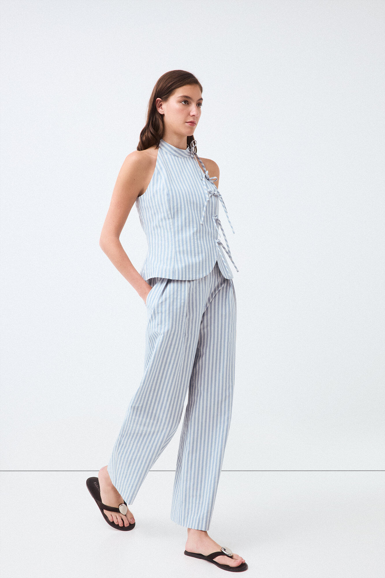 TFP by Tamara Falc&oacute; Striped straight trousers Blue