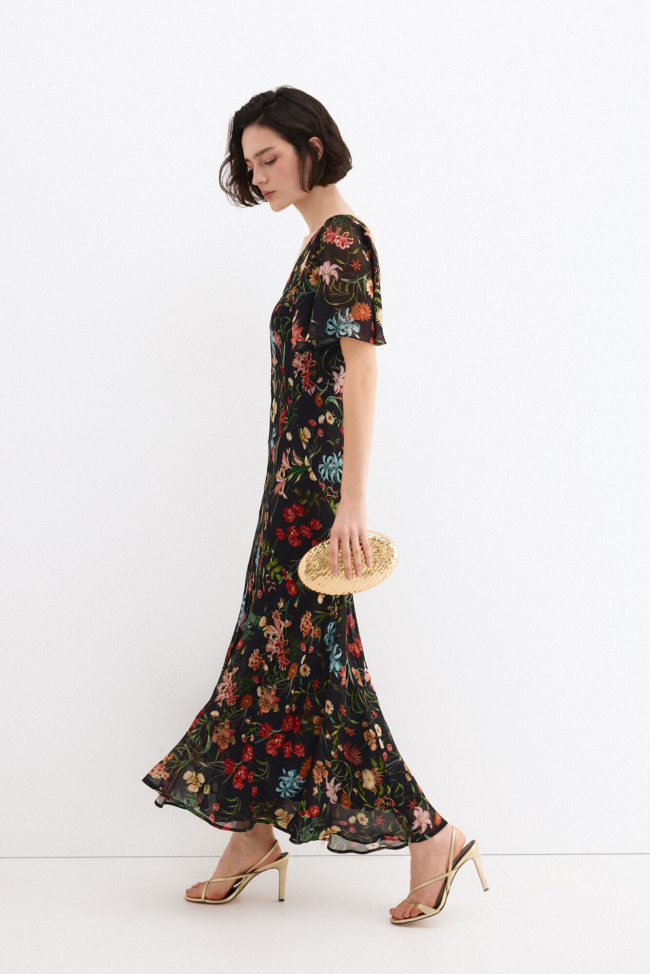 Pedro del Hierro Long printed dress with slits Blue
