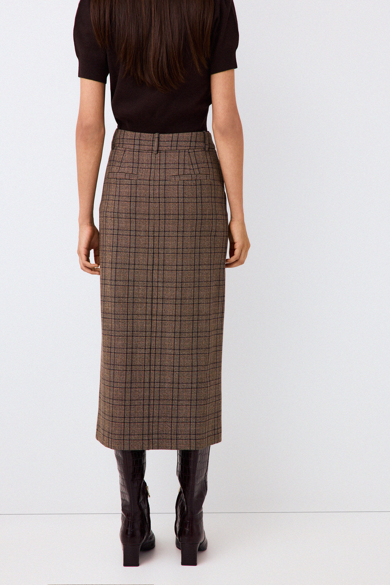 Pedro del Hierro Plaid straight skirt Brown
