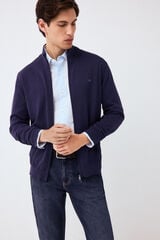 Pedro del Hierro Fine premium cotton zip fastening cardigan Blue