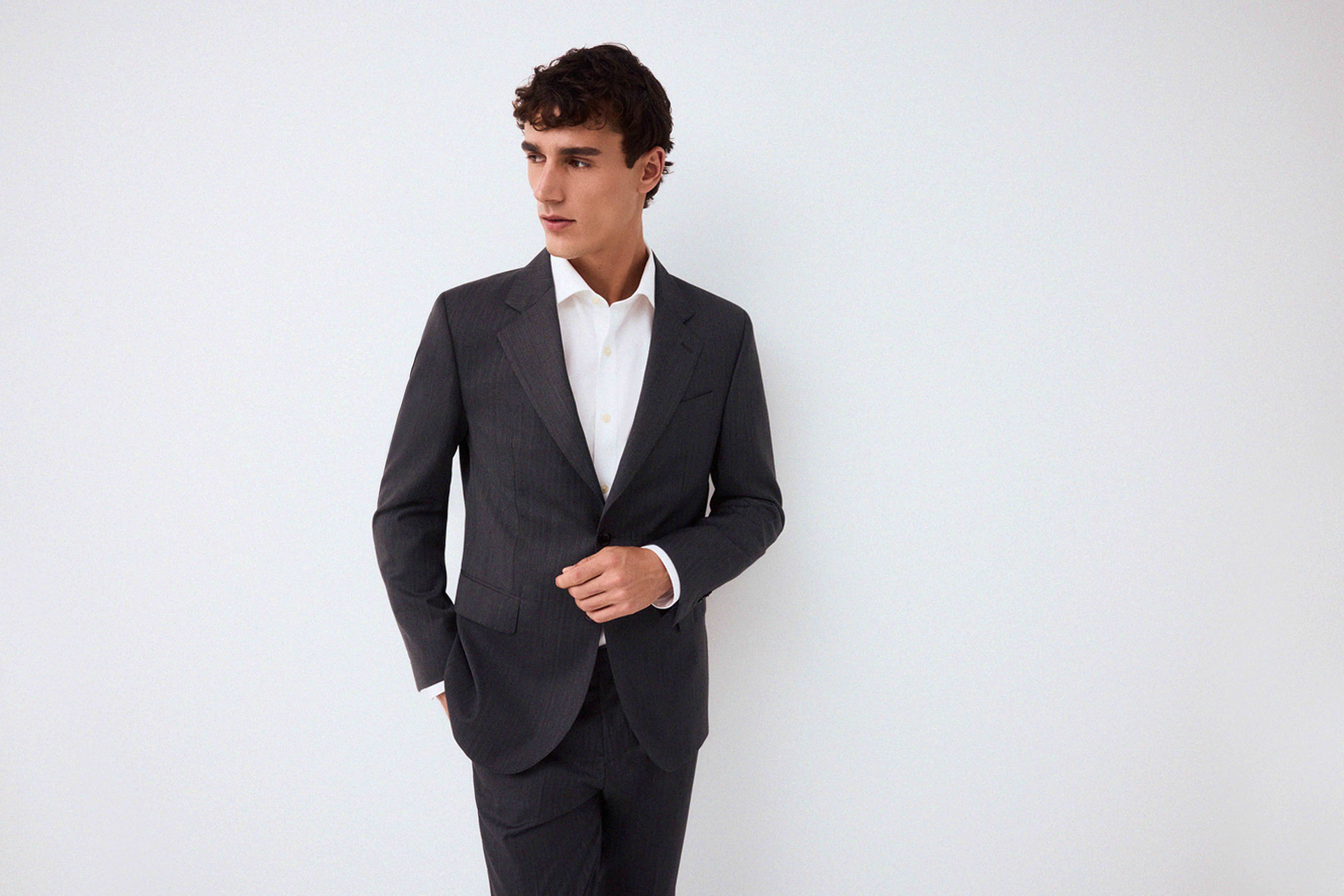 Pedro del Hierro Herringbone slim fit coordinated suit jacket Grey
