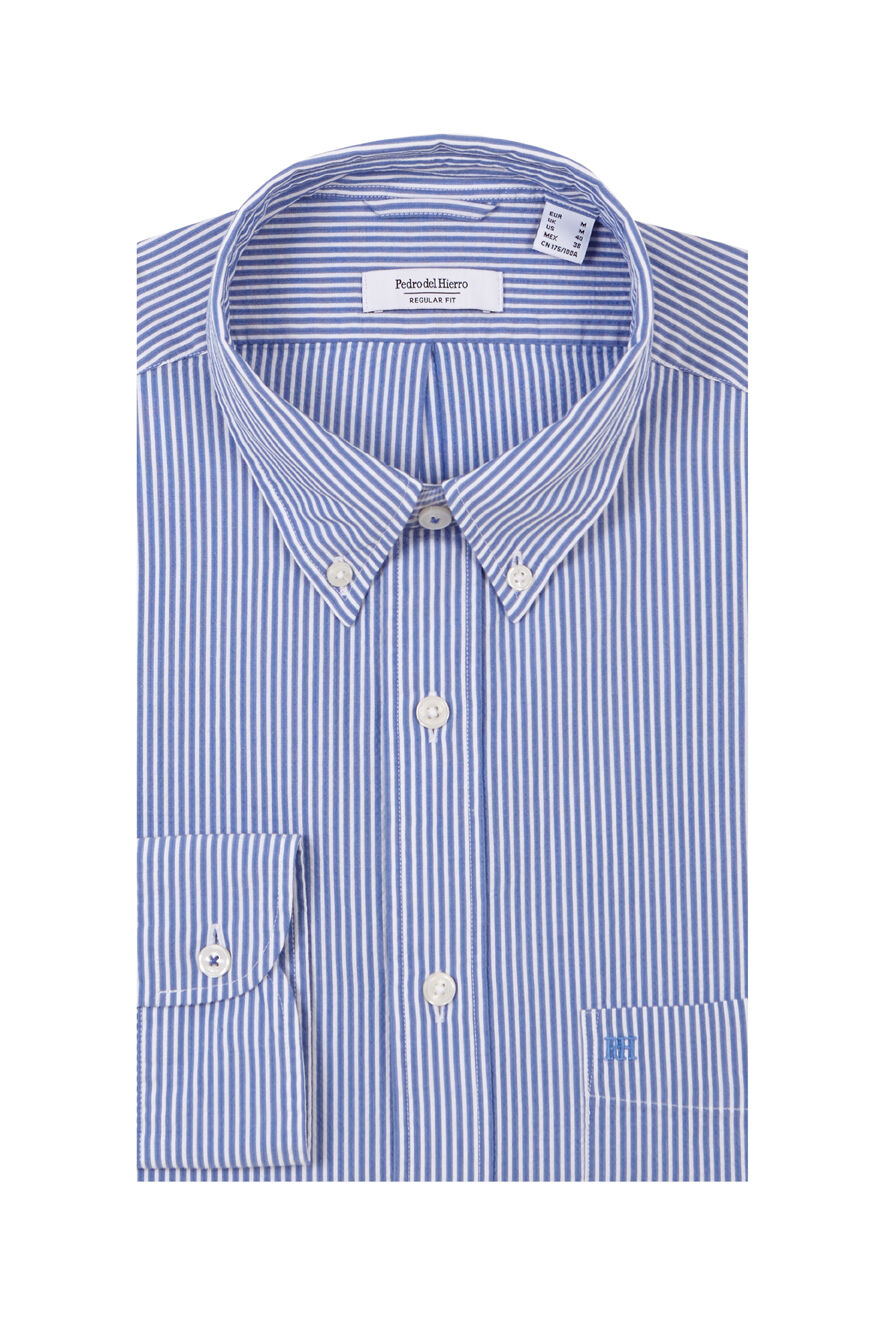 Pedro del Hierro Seersucker striped shirt Blue
