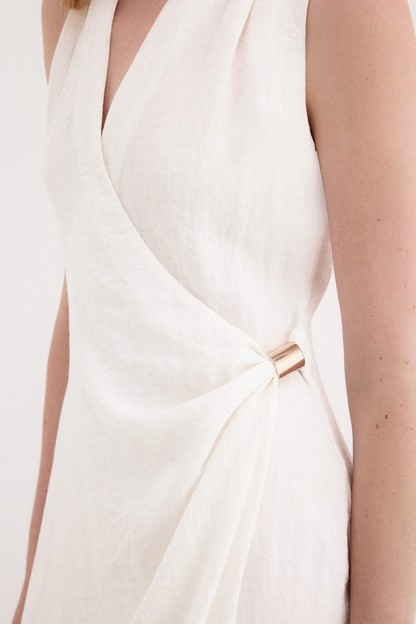 Pedro del Hierro Wrap-effect dress with gold detail Ecru