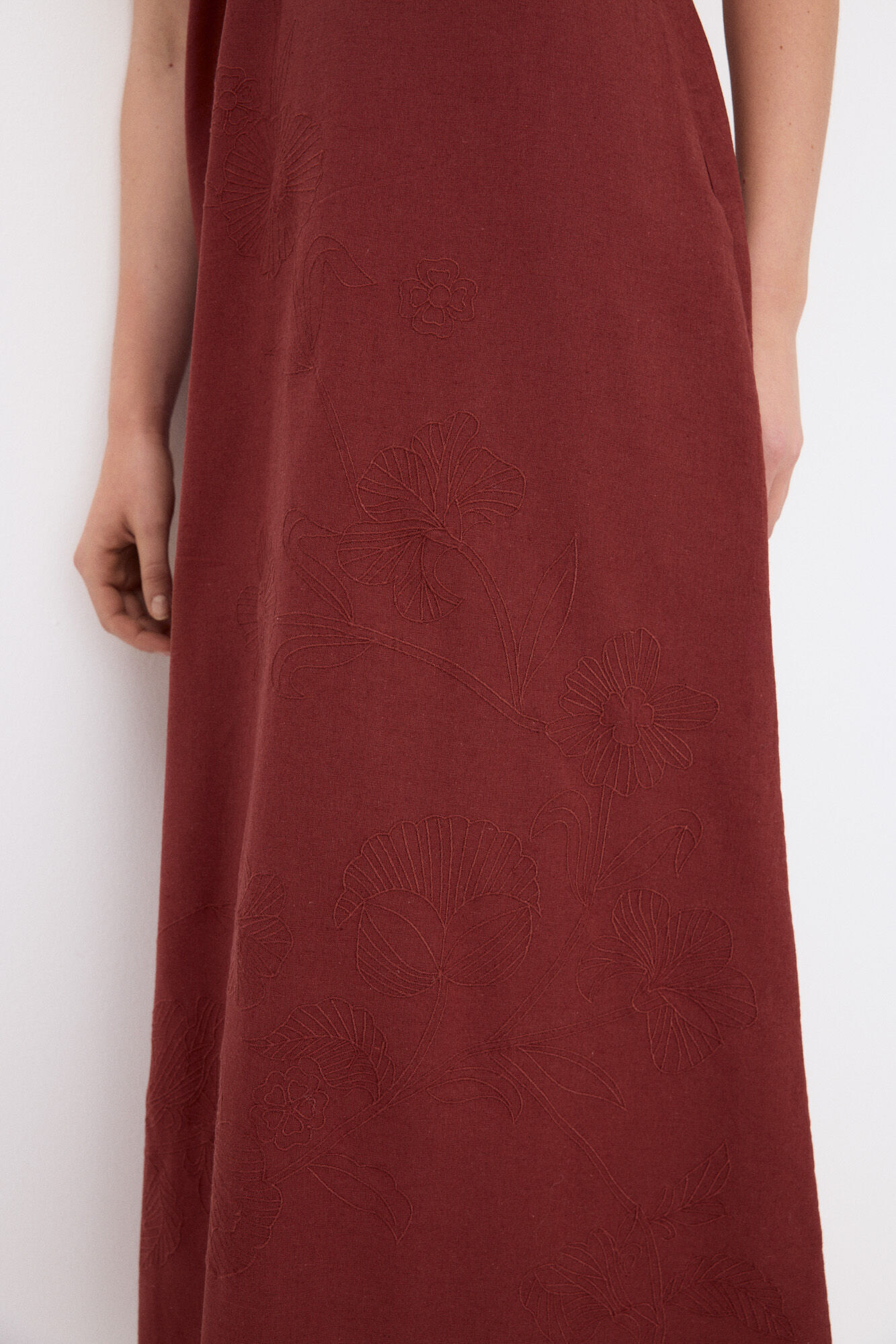 Pedro del Hierro Embroidered floral midi dress Brown