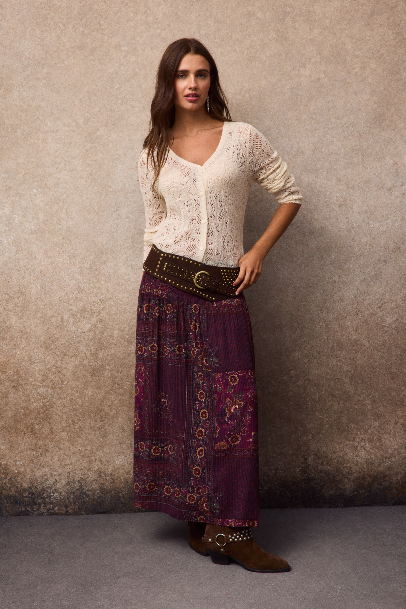 Slowlove Openwork fine knit cardigan Ivory