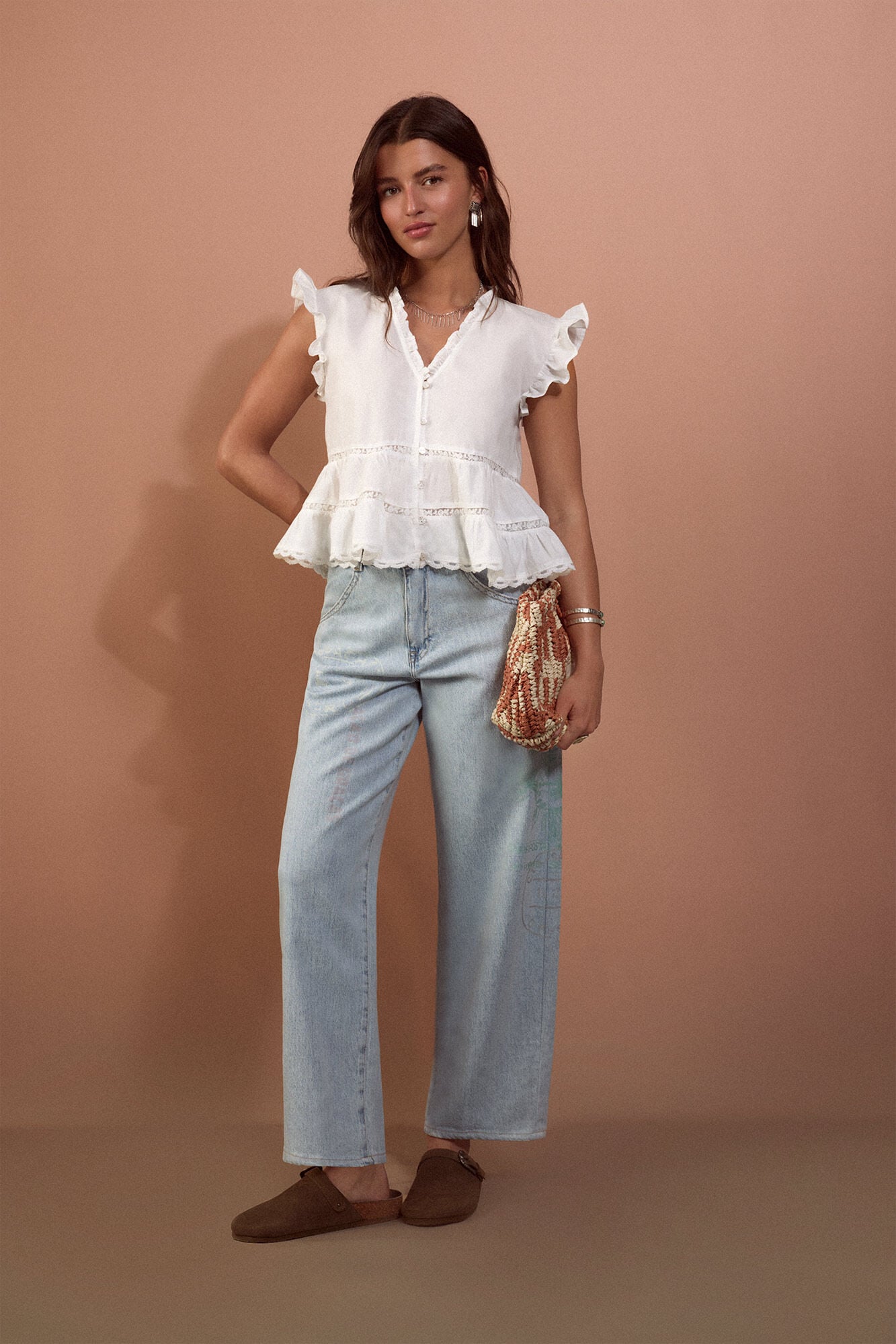 Slowlove Blusa fluida rom&acirc;ntica Ecru