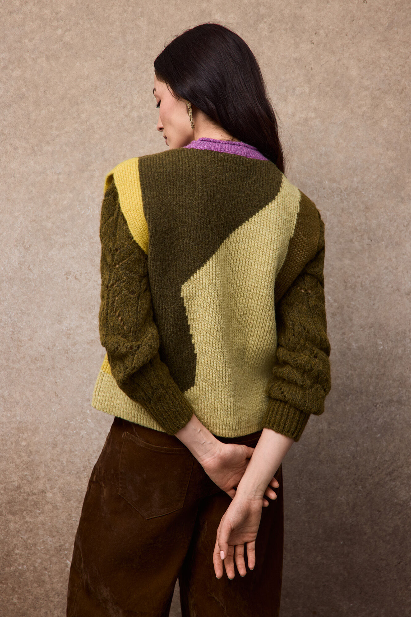 Slowlove Intarsia block gilet Kaki