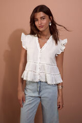 Slowlove Blusa fluida rom&acirc;ntica Ecru