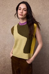 Slowlove Intarsia block gilet Kaki