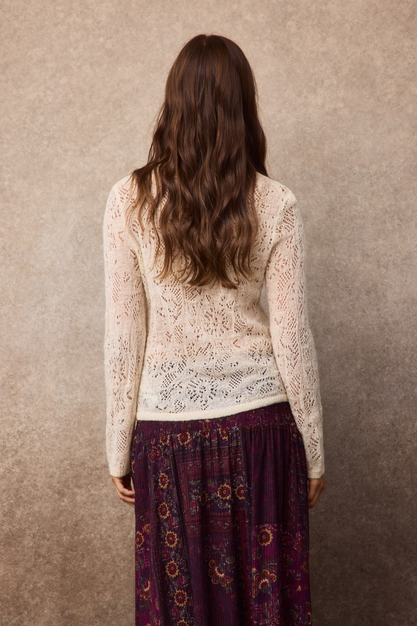 Slowlove Openwork fine knit cardigan Ivory